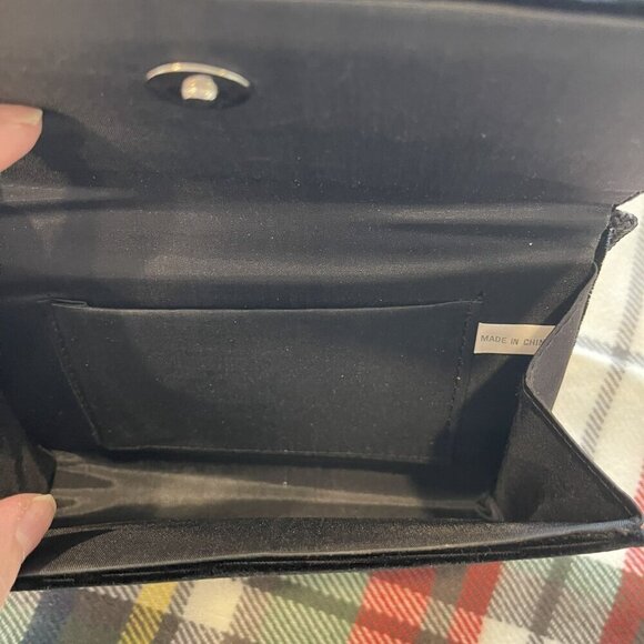 VELVET EVENING BAG WITH SILK BOW AND RHINESTONES IN BLACK - NWOT (504) - Picture 5 of 5